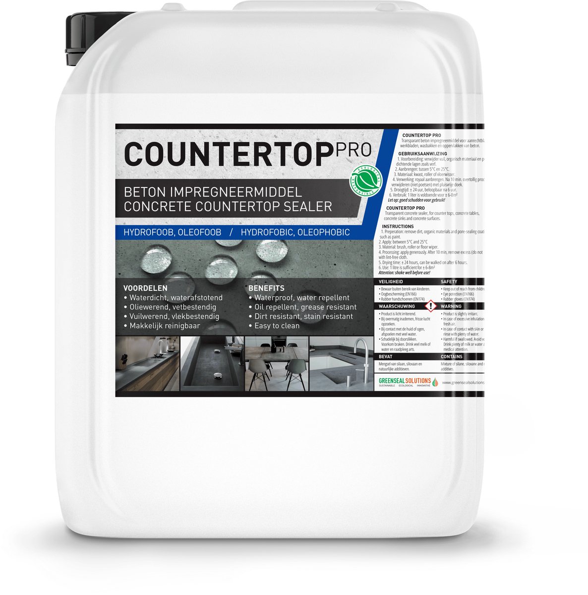 Betonnen werkbladen impregneren - Gevlinderd beton impregneren - Waterdicht maken van beton - Olie- en vuilwerend maken van beton - Countertop Pro 10L (60m2)
