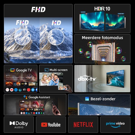 CHiQ L40FT - Smart TV 40 Inch - Full HD - Google TV - Randloos Metal Design - Dolby Audio - Nieuw