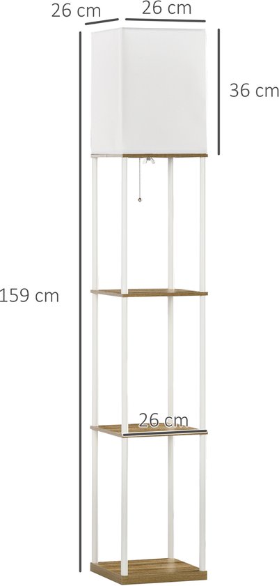 HOMCOM-Stehlampe-MDF, Métal-26L x 26W x 159H cm-Blanc