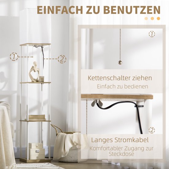 HOMCOM-Stehlampe-MDF, Métal-26L x 26W x 159H cm-Blanc