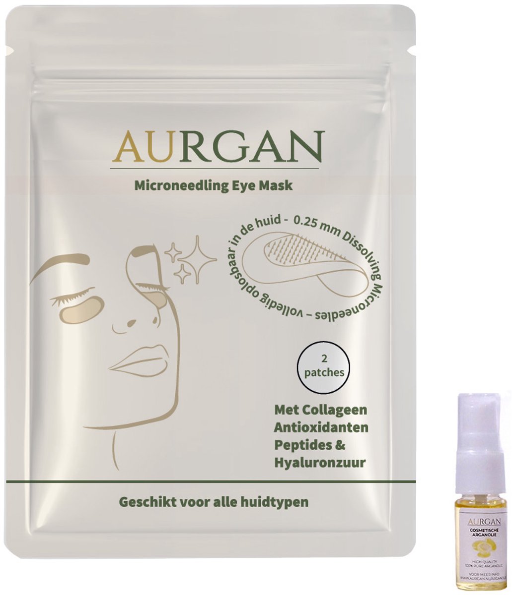 Aurgan – Microneedling Eye Mask - oogmasker - Tegen wallen, donkere kringen en fijne lijntjes - Micro needle eye patch - hyaluronzuur collageen & peptides- microneedle eye mask - collagen eye pads - eye patches