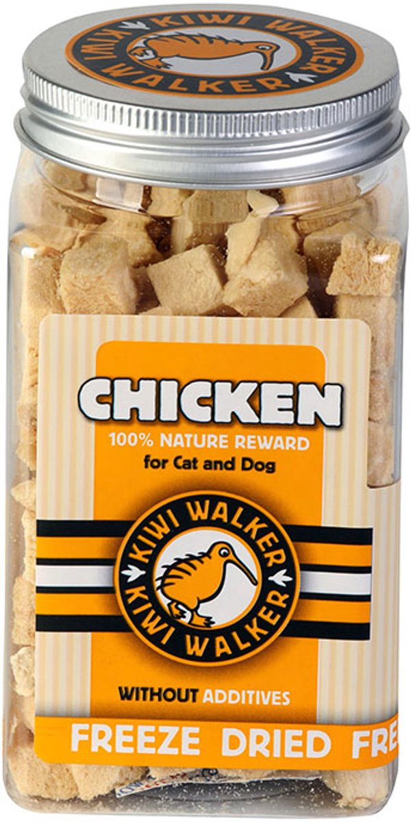 kiwi walker honden en kattensnack - gevriesdroogde kippenblokjes - 80 gr - 100 % natuurlijk - geen additieven