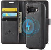 Bookcase hoesje CaseMania pour Google Pixel 9a - Zwart - Similicuir - Design magnétique amovible 2 en 1 - Compatible MagSafe