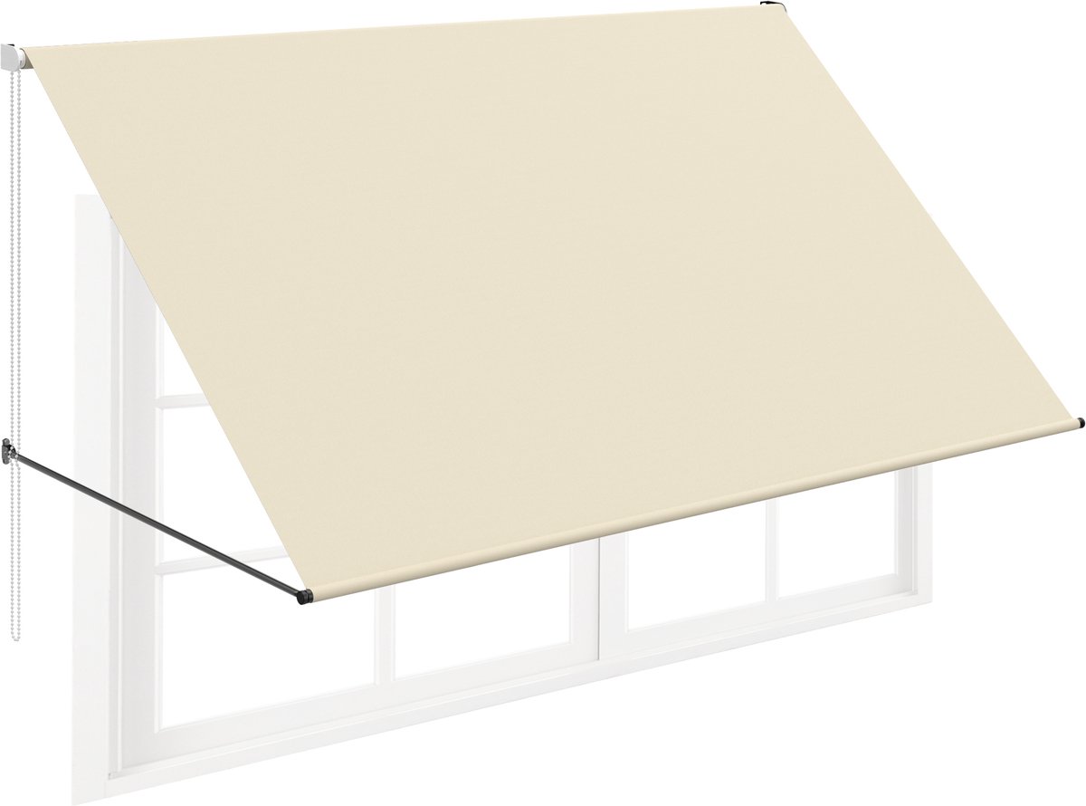 NAIZY Uitvalscherm Uittrekbaar zonnescherm met koord en aluminium steunstang balkonzonwering zonnescherm zonwering voor ramen terras balkon 350x145 cm, Beige