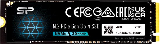 Silicon Power - P34A60 - Interne SSD - PCIe Gen3x4 - NVMe M.2 2280 - 2TB