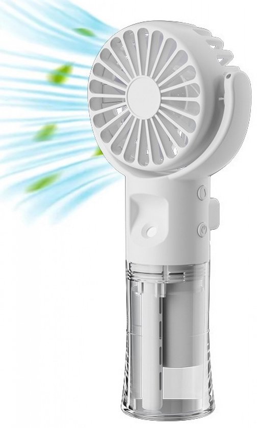 Handventilator 2-in-1 met Mistbevochtiger, Draagbare Mini Ventilator, Oplaadbaar, 4 Snelheden, Stil, USB