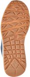 Bruine Skechers loopzool met geometrisch patroon en logo.