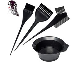 Haarverfkwasten - Haarverf Kwast - Haarverf Set 4 Delig - Haarverf Bakje - Verfkwast - Verfkwasten - Uitgroei Verven - Haarverf Borstel - Haar Verven - Benodigdheden - Kapper Tools - Gereedschapsset - Haarverfbenodigdheden - Kappers Accessoires