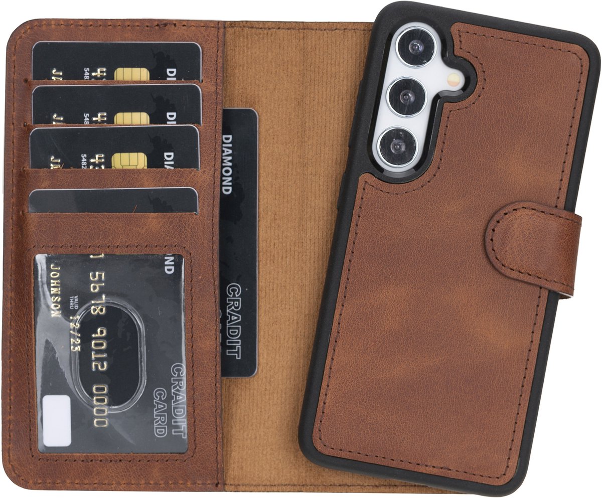 Lykke Samsung Galaxy S25 Hoesje- Echt Leren Wallet Case met MagSafe -Pasjeshouder- Uitneembare Backcover – Bruin