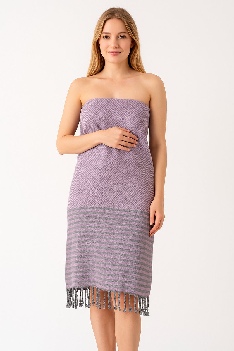 SEPET Hamamdoek Amber - Lila - 480g - Premium kwaliteit - XXL 100 x 200 cm - Groot - Zacht - Licht - Zandvrij - Sneldrogend - %100 Katoen - Pestemal | Stranddoek | Saunadoek | Fouta