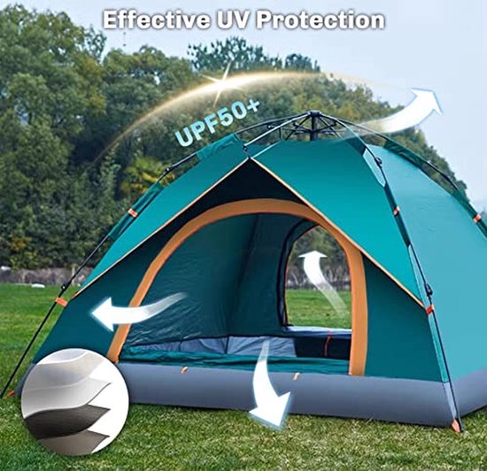 Automatische Pop-up Campingtent voor 2-3 Personen - Waterdicht en Winddicht - Inclusief Grote Draagtas - Ideaal voor Gezinscamping en Buitenactiviteiten - Blauw van Merkloos — afbeelding 3