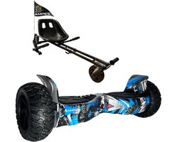 Ampes Off Road Hoverboard - Bluetooth Speaker - 36V 4.0 Ah Accu - Oxboard - 15 km/h - UL2272 Gecertificeerd - LED Verlichting - Anti lek banden - Belastbaar tot 120KG - 8.5 Inch - Inclusief Draagtas - 800W - Graffiti Blauw + Hoverkart Met Vering