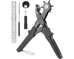 SolidStock Professionele Gaatjestang voor riem - Inclusief Meetlat - Ponstang - Revolvertang - Zwart