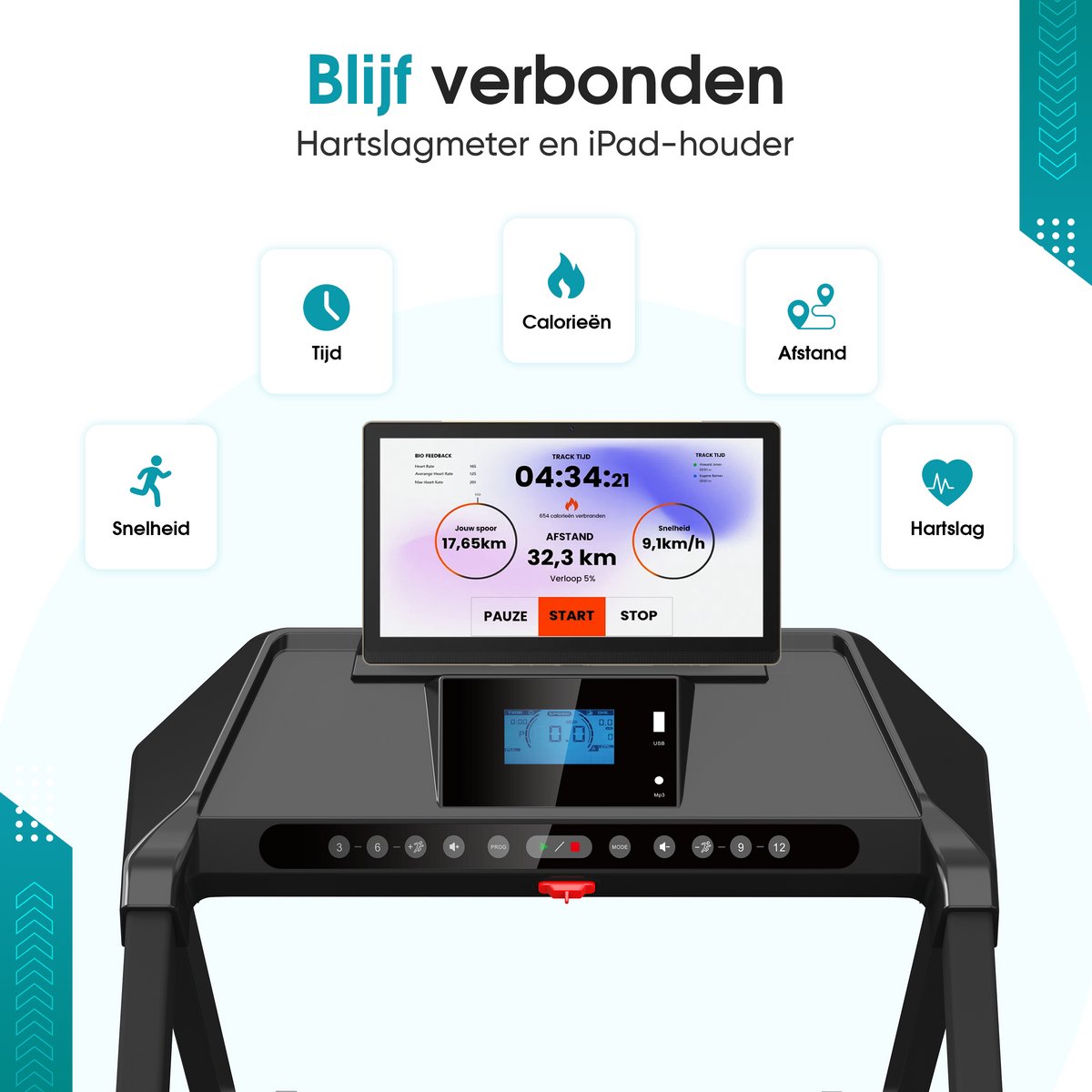 Afbeelding 2 van TibaGoods Elektrische Loopband - Wandelband - Hometrainer - Inklapbaar - 9% Handmatige hellingsfunctie - 12 Programma's - Sport - 1 t/m 12 kmh - Walking pad - Voor Thuis - Dubbele Olie