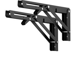 BOTC Inklapbare Plankdrager set - Set van 2 stuks - Plankdragers L vorm - Plankdragers - Mat zwart - Incl. schroefbit - Zwart