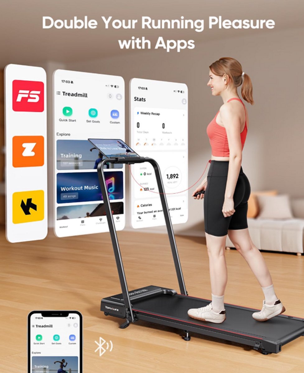 Afbeelding 2 van Toputure™ Loopband met Hellingfunctie - 1-12km/u - Inklapbaar - 9% Hellingshoek - Walking pad - Wandelband voor onder het Bureau - Incl. Tablethouder en Afstandsbediening
