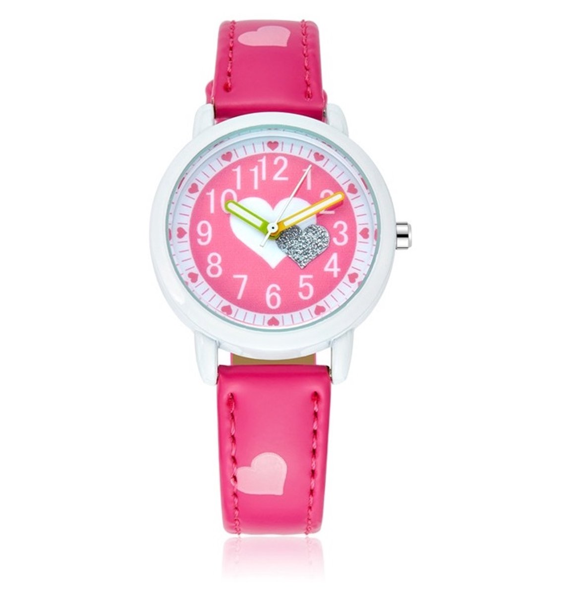 Horloge Meisjes - Horloge Hartjes - Leren Bandje - Donker Roze