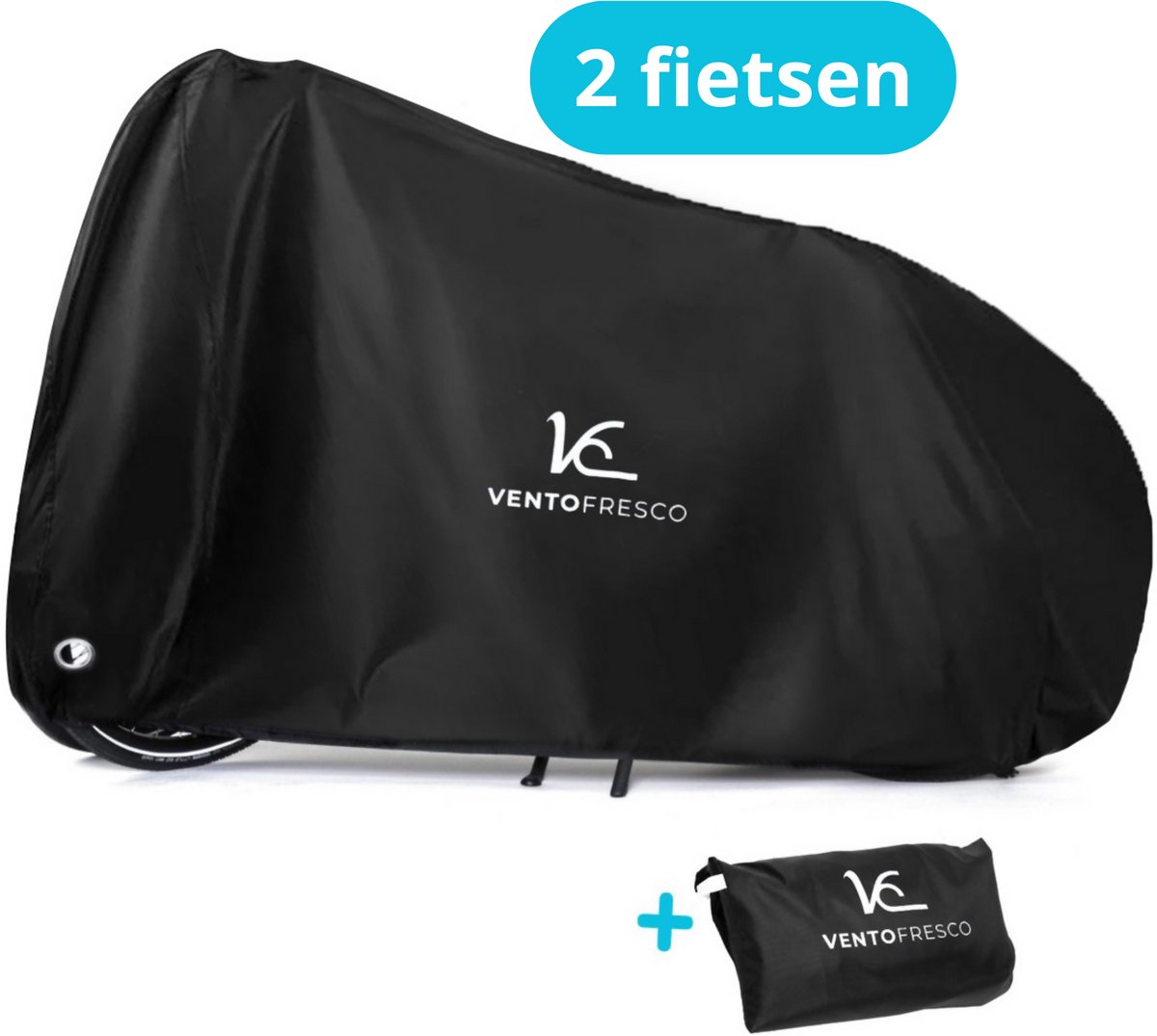 Vento Fresco Waterdichte Fietshoes Voor 2 Fietsen Met Opbergzak - Bescherming Fiets XXL - Universeel En Stijlvol Zwart - 200x110x85 cm-