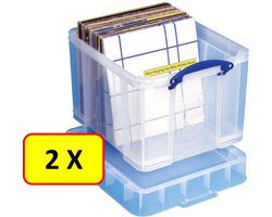 2 x Opbergbox Really Useful Box XL * 35 liter * 48 x 39 x 35 cm * transparant * LP-vinyl