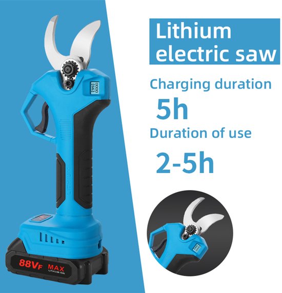 Batterij snoeien elektrische tuinschaar, 0-40 mm snijdiameter, progressief digitaal display, met 2 batterij, 21V boomschaar, blauw van Merkloos	 — afbeelding 2