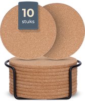 Castagnola Onderzetters - Kurk Onderzetters voor Glazen - Glasonderzetters met Houder - Coasters - Absorberend en Hittebestendig - 10 Stuks
