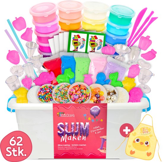 Slijm Maken Set XL met Schort & 62 Onderdelen - Slijm Pakket - Squishy - DIY Knutselpakket - Speelslijm Maker- Knutsel Speelgoed