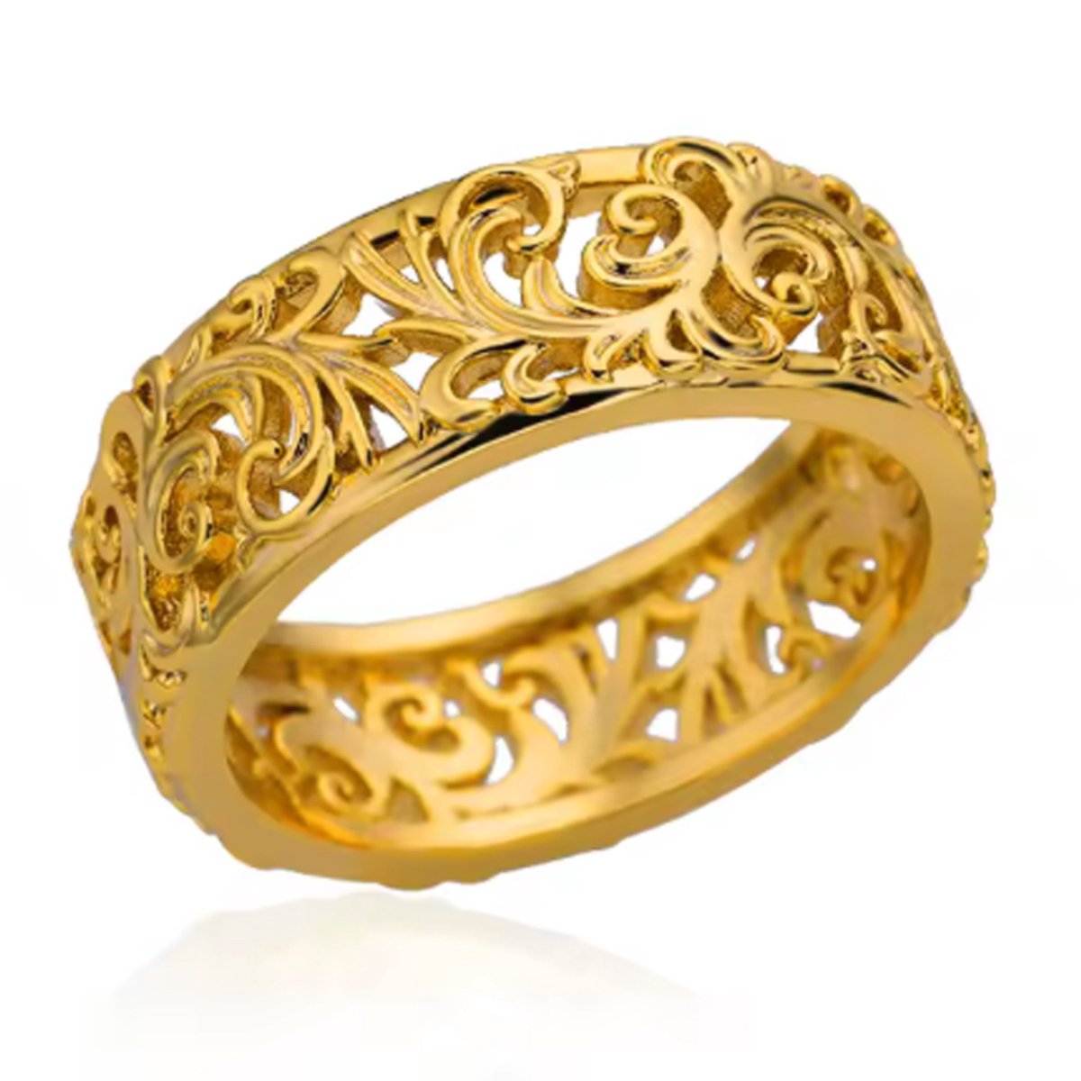 Marama - Ring Bloemen Goud - stainless steel - nikkelvrij - bloem reliëf - 18k goud - damesring - opengewerkt