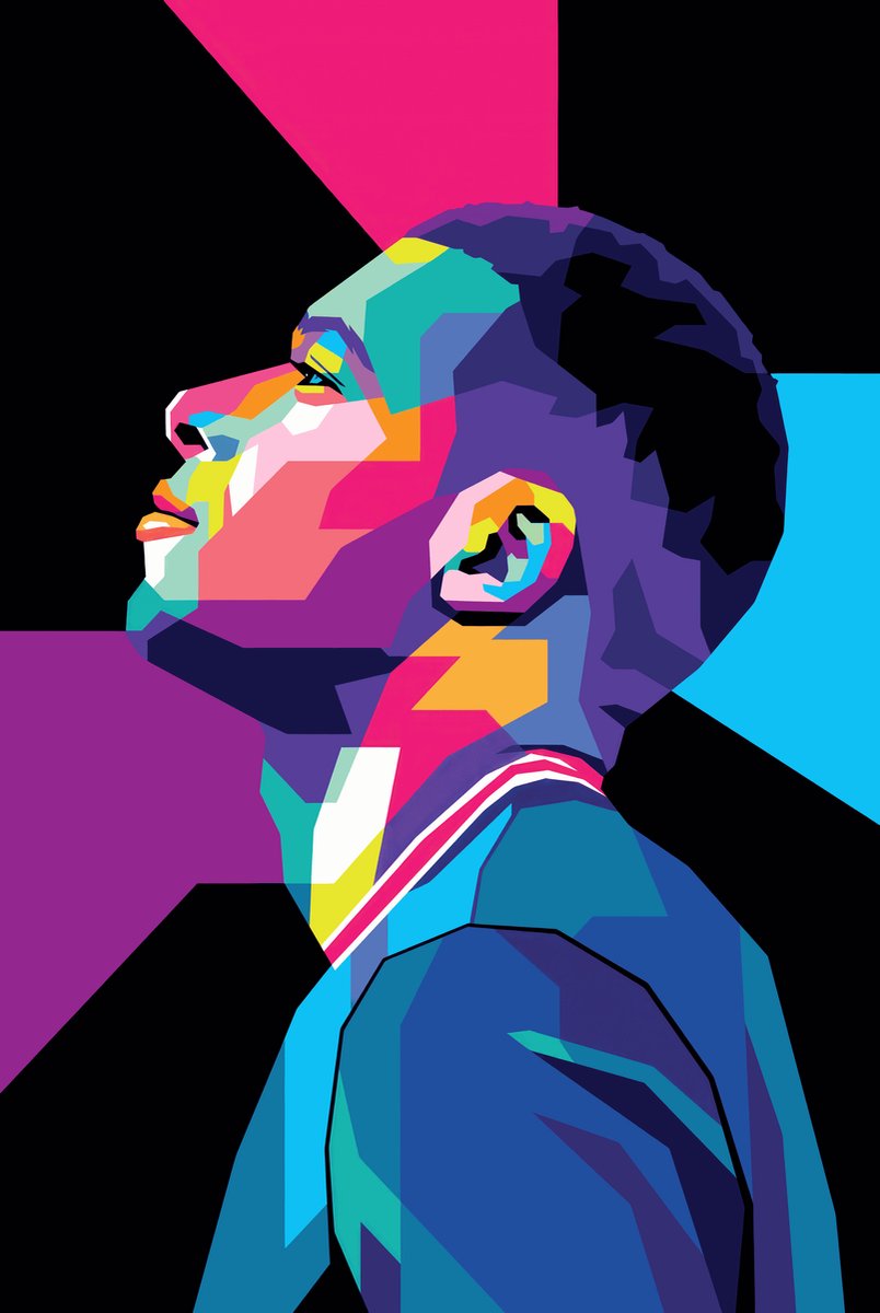 Voetbal Poster - Mbappé - Frankrijk - PSG - Paris Saint Germain - Kylian Mbappé - Abstract Portret - Champions League - Wanddecoratie - posters - formaat 30x40cm - 295