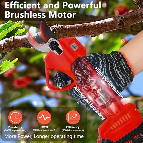Batterij snoeien elektrische tuinschaar, 0-40 mm snijdiameter, progressief digitaal display, met 2 batterij, 21V tree schaar, rood van Merkloos	 — afbeelding 3