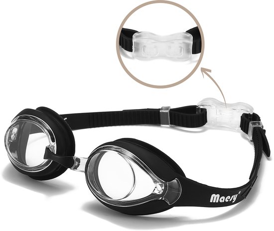Lunettes de natation Maesy Charlie Kinder - 6 à 12 ans - Pont nasal interchangeable - Antibuée - Protection UV - Zwart