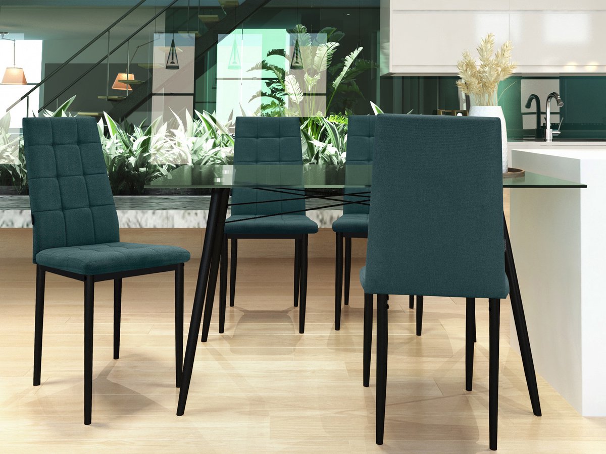 Notio Living Becca-Eetkamerstoel - Groen Stof - Set van 4