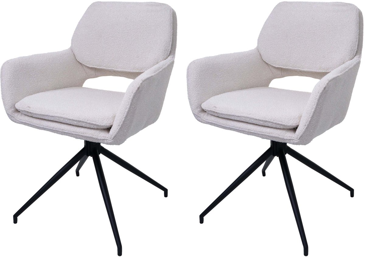 Set van 2 eetkamerstoelen MCW-N74, keukenstoel, draaibaar met terugloop, stof bouclé (540g