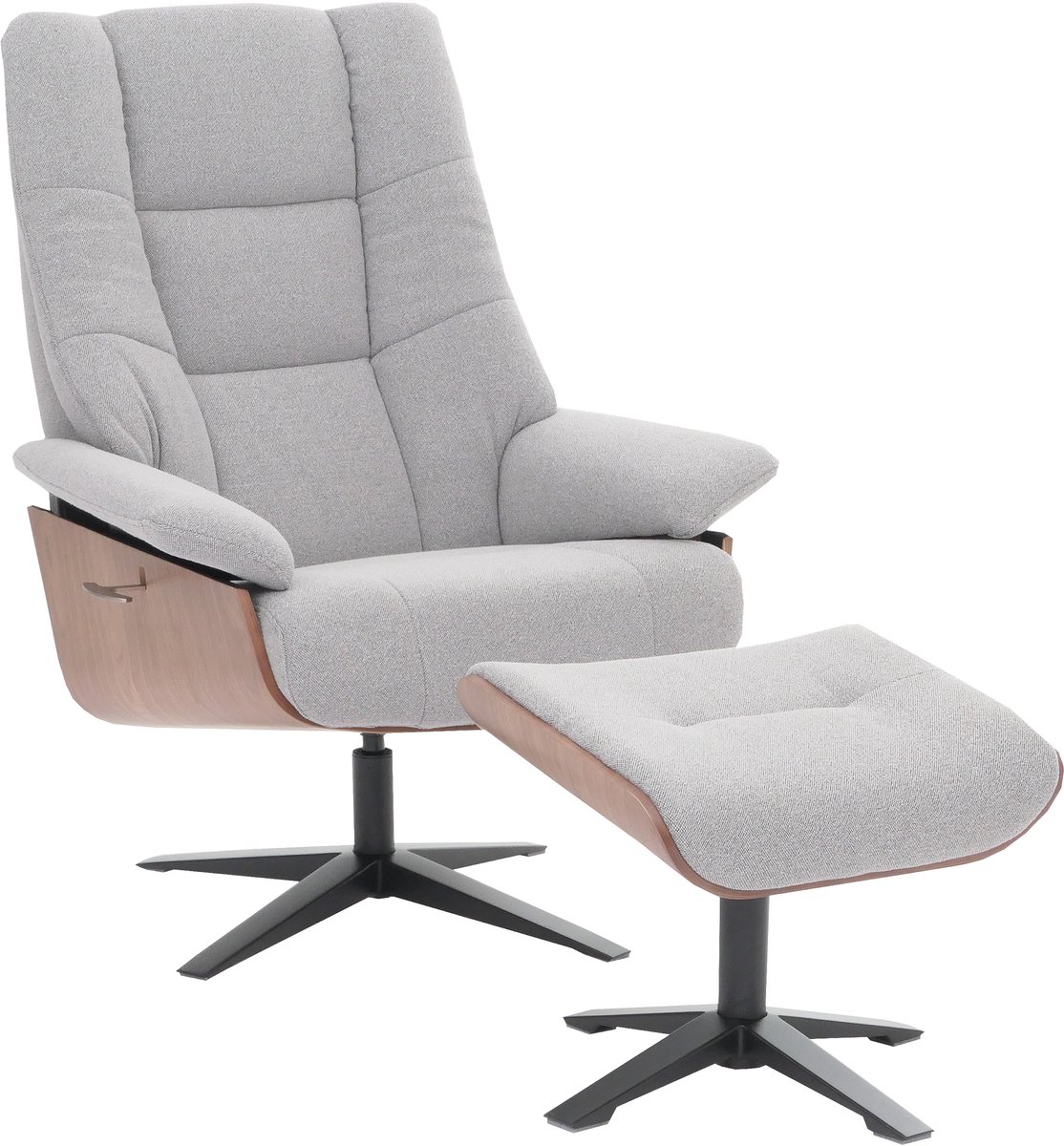 MCA relaxfauteuil + kruk MCW-N57, relaxfauteuil, bouclé stof hout ~ grijs