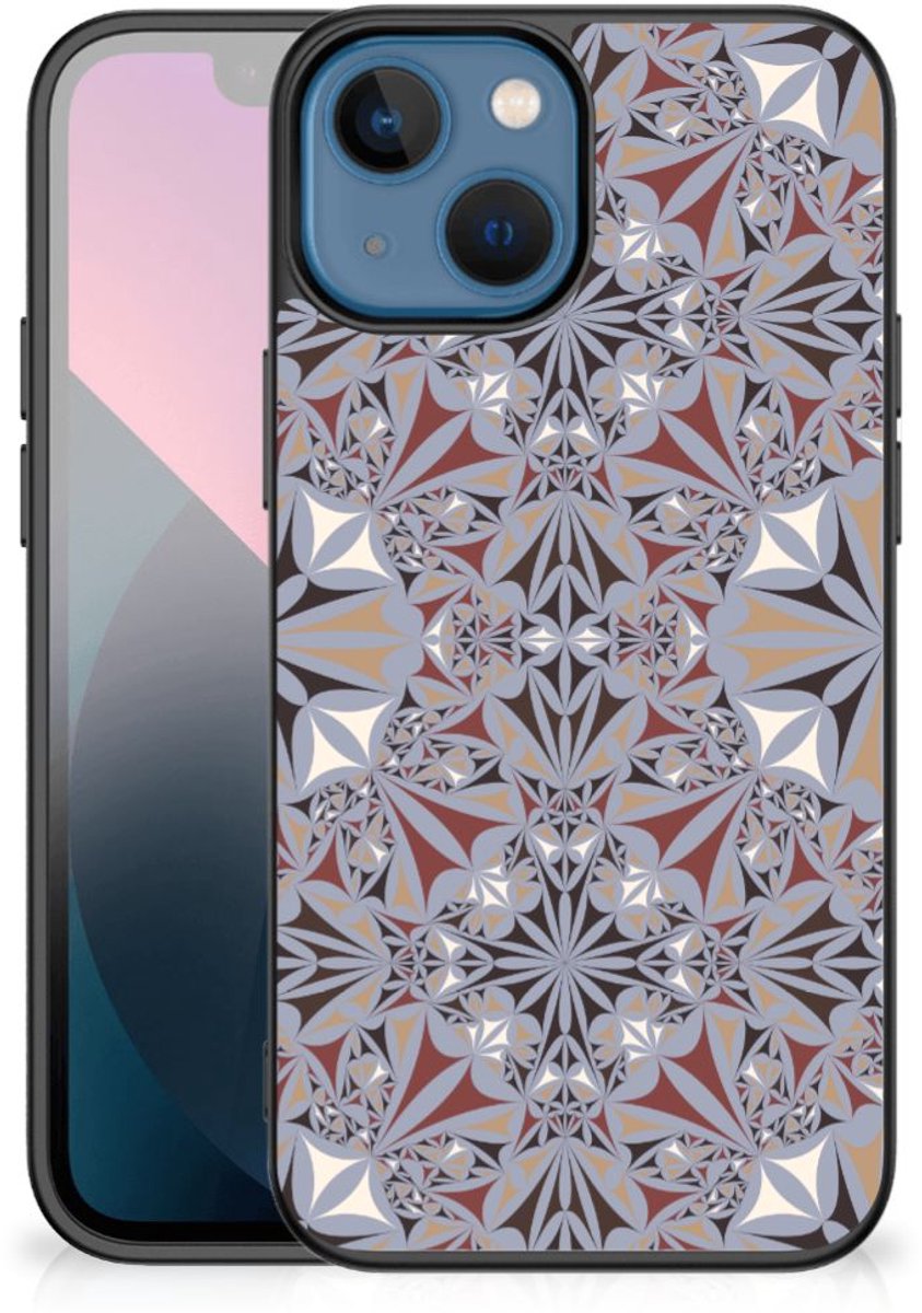 Apple iPhone 13 mini Marmeren Print Telefoonhoesje Flower Tiles