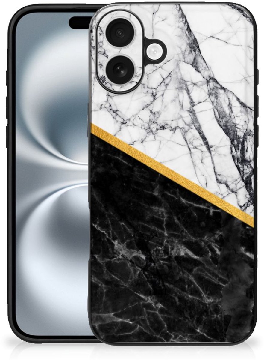 iPhone 16 Plus Marmeren Print Telefoonhoesje Marmer Wit Zwart - Origineel Cadeau Man