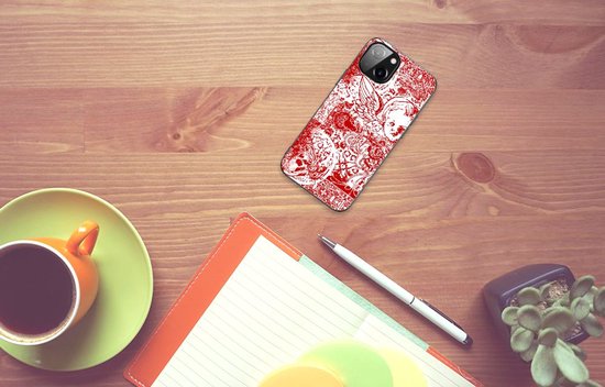Coque arrière Coque en Siliconen TPU Apple iPhone 14 Coque pour téléphone portable avec bordure noire Crâne d' Angel Rouge