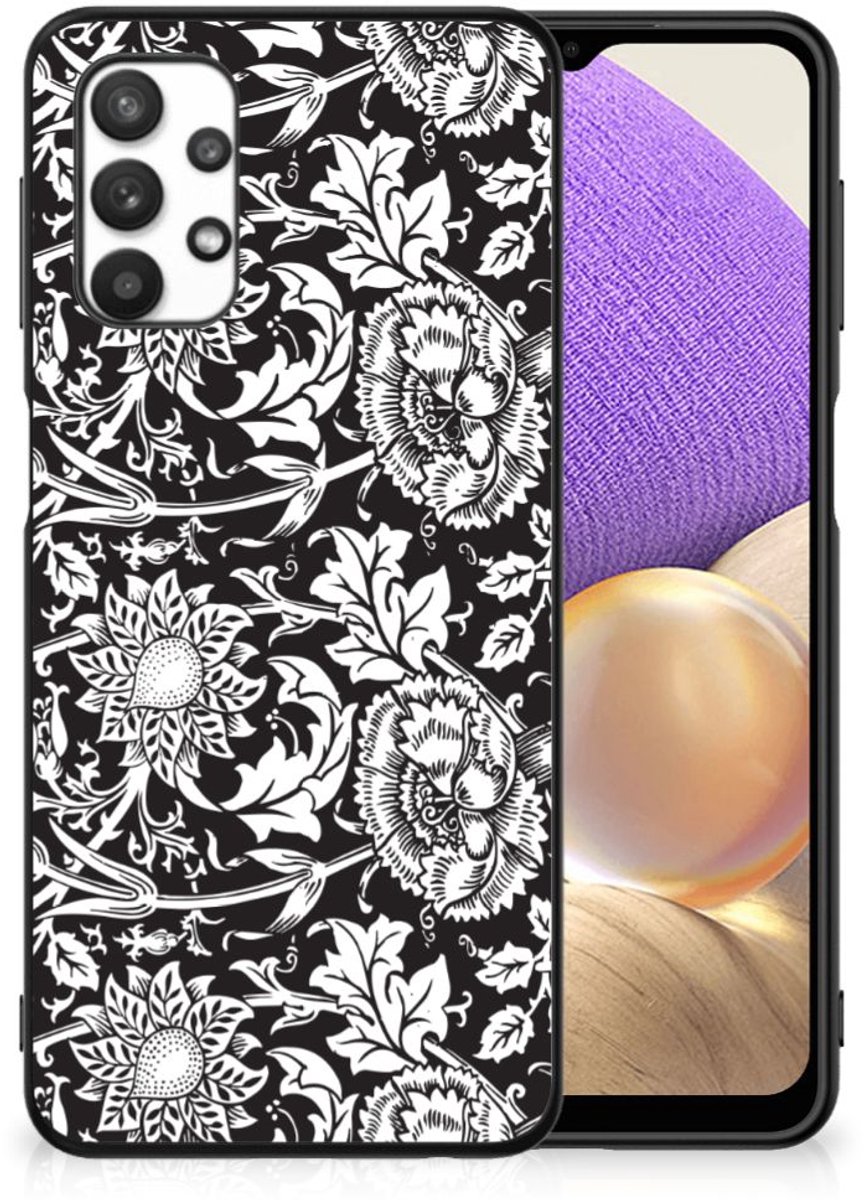 Samsung Galaxy A32 5G Bloemen Hoesje Black Flowers