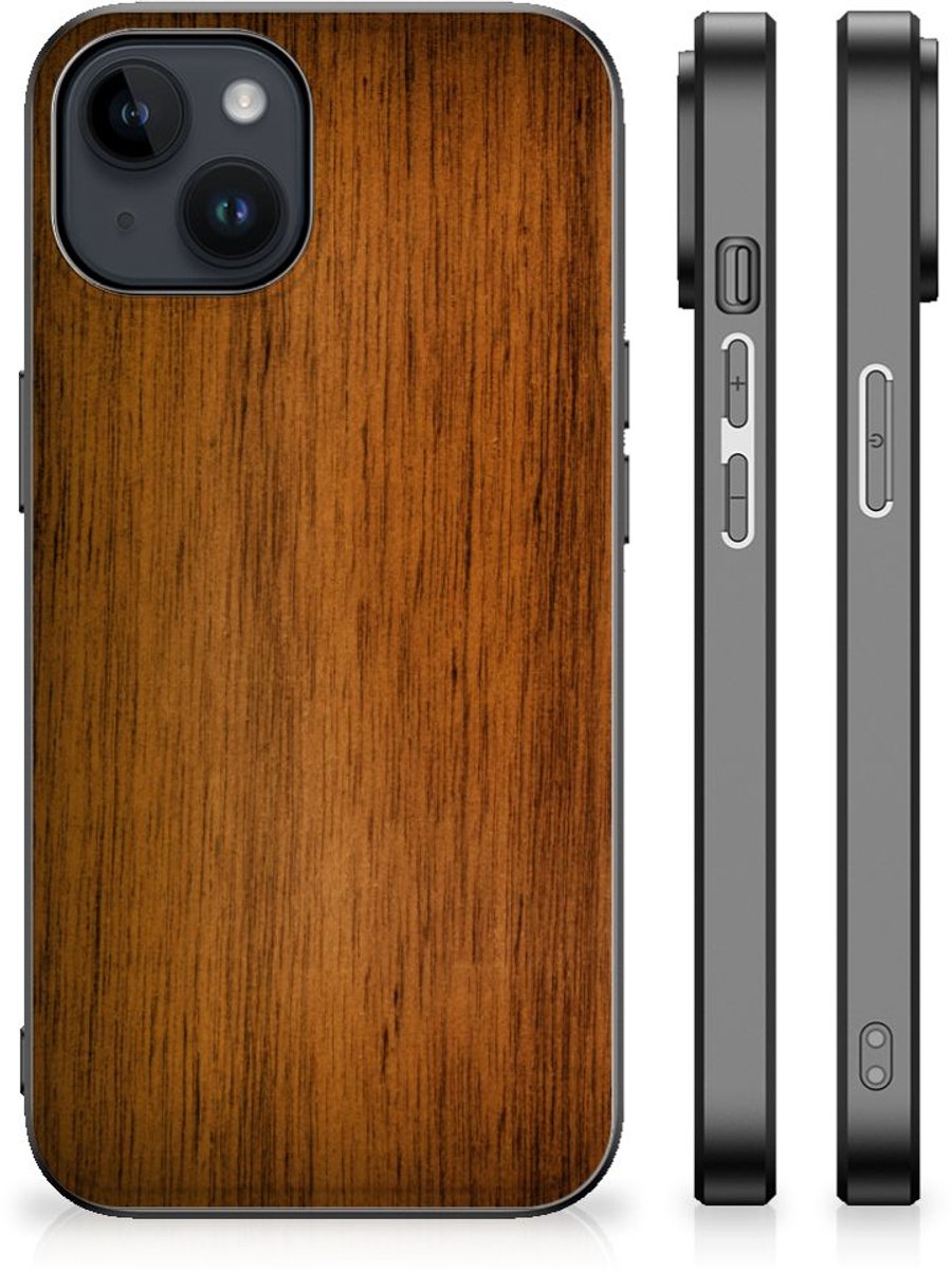 Back Cover voor iPhone 15 Plus Houten Print Telefoonhoesje Donker Hout