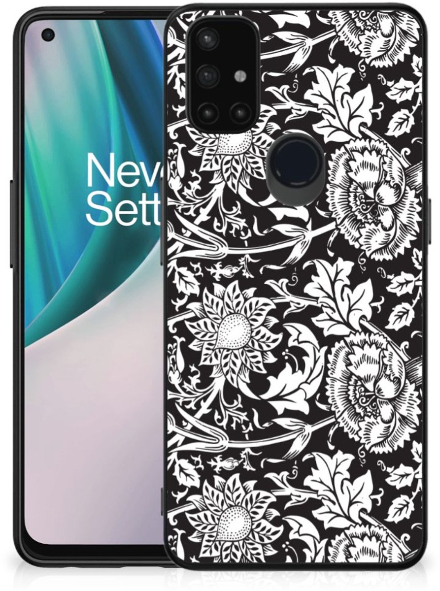 OnePlus Nord N10 5G Bloemen Hoesje Black Flowers