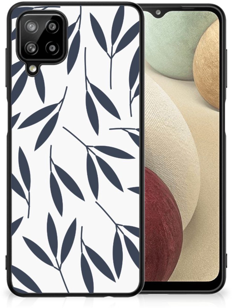Samsung Galaxy A12 Bloemen Hoesje Leaves Blue