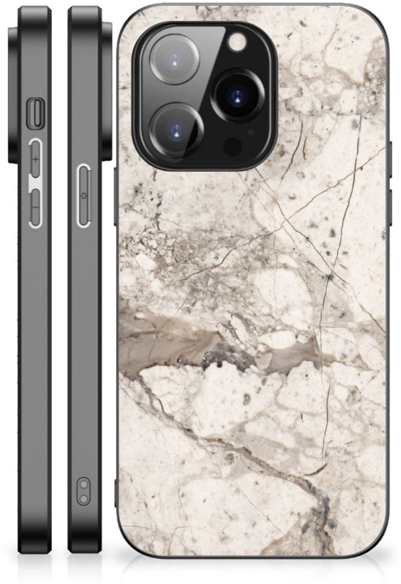 iPhone 14 Pro Marmeren Print Telefoonhoesje Marmer Beige