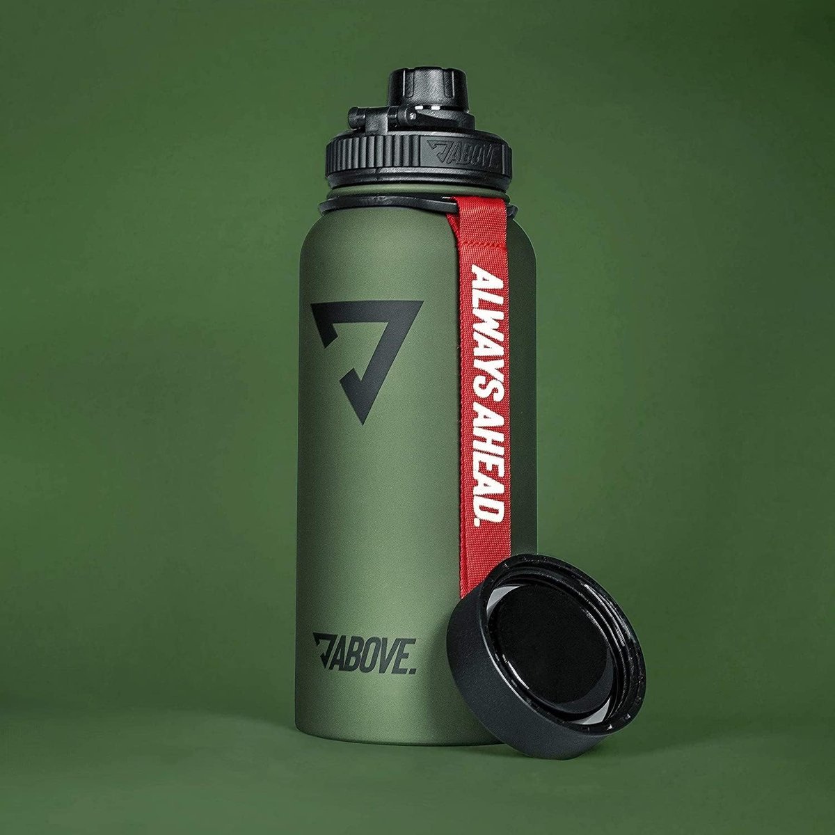 ABOVE. Drinkfles Roestvrij Staal 1L I Extra Drinkdop I Dubbelwandige Thermosfles houdt tot 12H Warm & 24H Koud I 100% BPA Vrij I Robuust en Lekvrij voor Fitness, Sport & Outdoor (Olijf-Rood) thumbnail 4