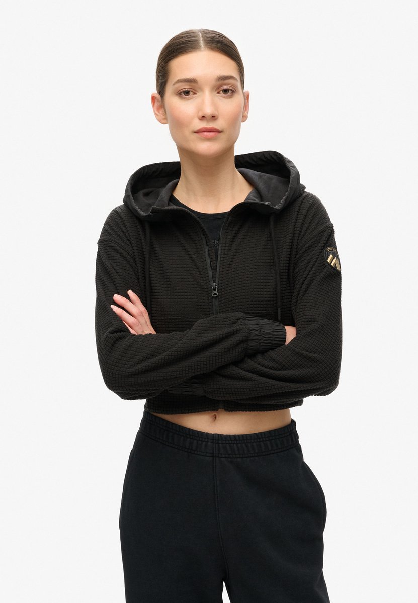 Superdry Sport Tech Grid Fleece ritshoodie Dames Hoodies Zwart