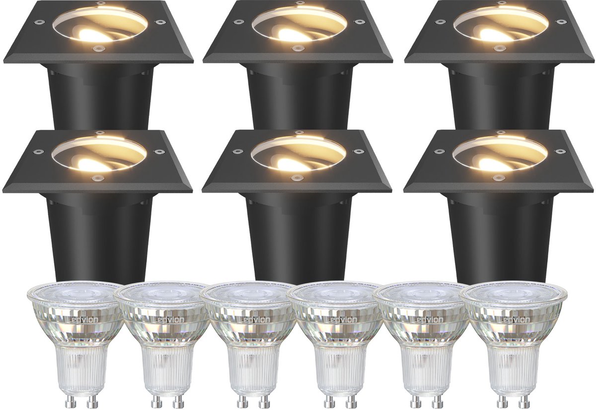 Ledvion Set van 6 LED Grondspot Buiten IP67 3W 230V 345Lm 2700K GU10 wit