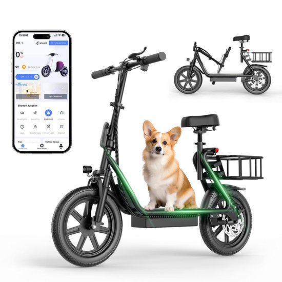 Minicee elektrische scooter met zitplaats voor volwassenen, 350/750W Peak Motor, Max 19/27/49 Miles Ranges, Topsnelheid 19/22 mph, Opvouwbare E-Scooter voor huisdieren en vracht, Enkel remmen Dubbele vering