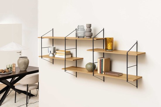 Etagère murale Newton avec 4 tablettes - chêne/noir - Actona - Tablettes murales - Brun - Mélamine|Panneaux de particules - Tablettes murales