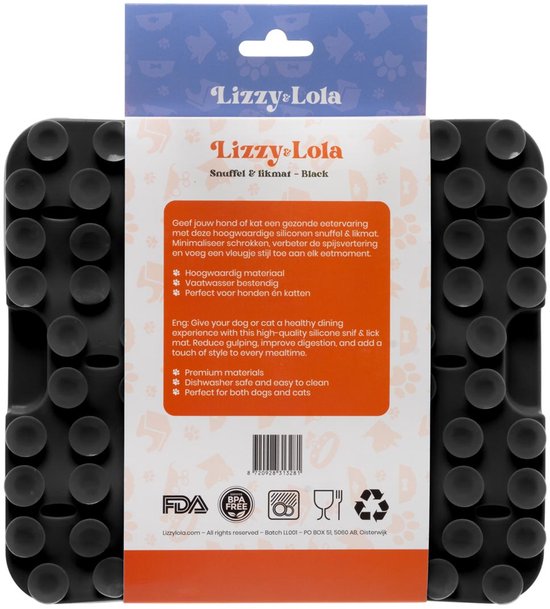 Lizzy & Lola - Snuffelmat hond - Likmat - Voermat - Slow feeder - Anti schrok - Hondenspeelgoed - Siliconen - zwart