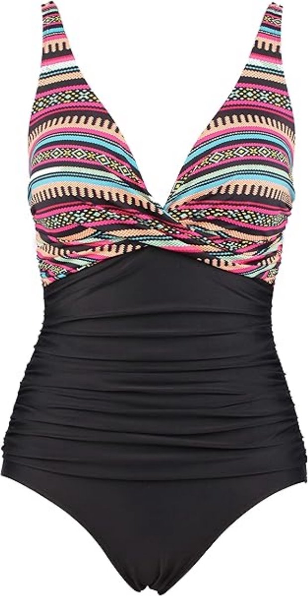 Eendelig damesbadpak, Push-Up badpak met V-hals, buikcontrole, hoge taille