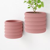 Fleuriek - Hangende bloempot voor binnen Roze - 2 stuks - Plantenpot verticle tuin, Groene muurdecoratie - Kunststof bloempot voor aan de muur, set van 2 - D12 cm