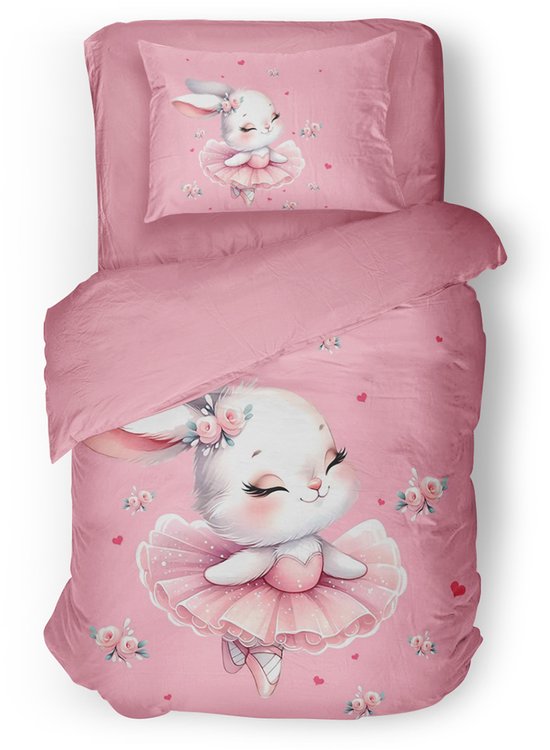 Eleganzzz Kinder Dekbedovertrek Spring Meadow - Pink - 140x200/220cm - Dekbedovertrek Kinderen - Micropercal - Eenpersoons